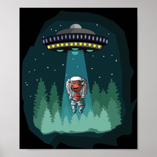Dinosaur Astronaut UFO T-Rex Poster (Voorkant)