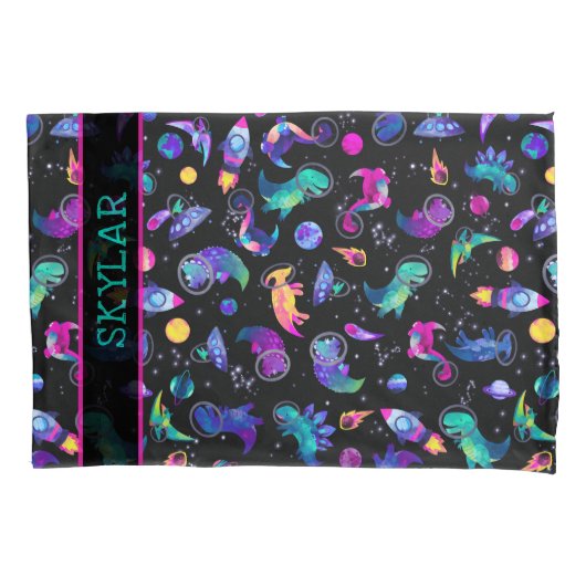 Dinosaur Astronauts Waterverf Ruimtevaart geperson Kussensloop (Voorkant)