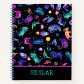 Dinosaur Astronauts Waterverf Ruimtevaart geperson Notitieboek (Voorkant)