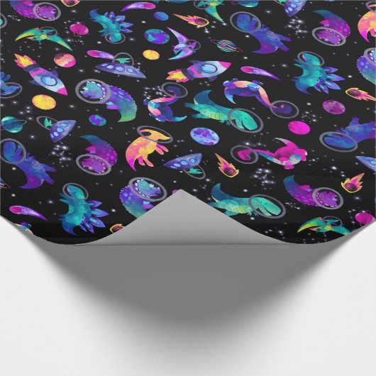 Dinosaur Astronauts Waterverf Space Dino Birthday Cadeaupapier (Hoek)