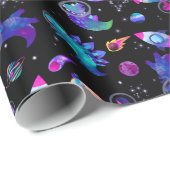 Dinosaur Astronauts Waterverf Space Dino Birthday Cadeaupapier (Rol Hoek)