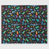 Dinosaur Astronauts Waterverf Space Dino Birthday Cadeaupapier (Vlak)