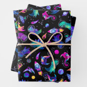 Dinosaur Astronauts Waterverf Space Dino Birthday Inpakpapier Vel (In situ)