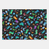 Dinosaur Astronauts Waterverf Space Dino Birthday Inpakpapier Vel (Voorkant)