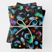 Dinosaur Astronauts Waterverf Space Dino Birthday Inpakpapier Vel (In situ)