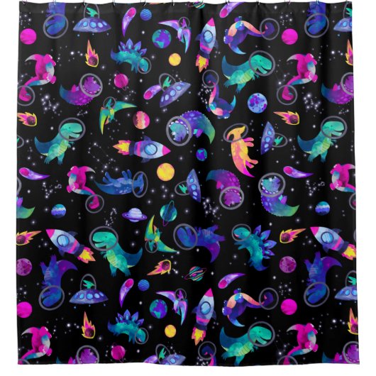 Dinosaur Astronauts Waterverf Space Kinder Dino Douchegordijn (Voorkant)