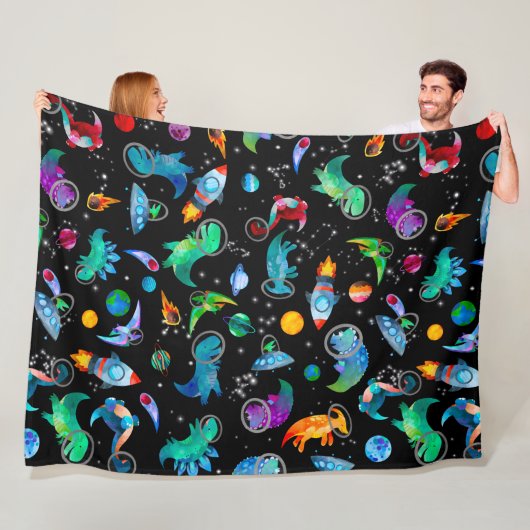 Dinosaur Astronauts Waterverf Space Kinder Dino Fleece Deken (In situ)