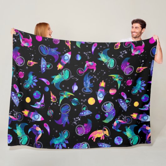 Dinosaur Astronauts Waterverf Space Kinder Dino Fleece Deken (In situ)