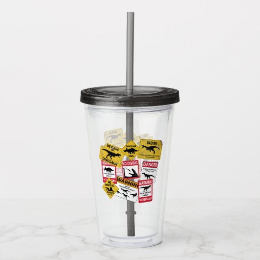 Dinosaur Attentie Signs Acryl Drinkbeker (Voorkant)