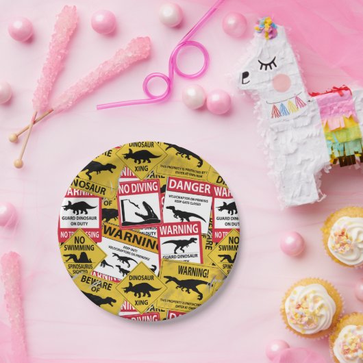 Dinosaur Attentie Signs Papieren Bordje (Feest)