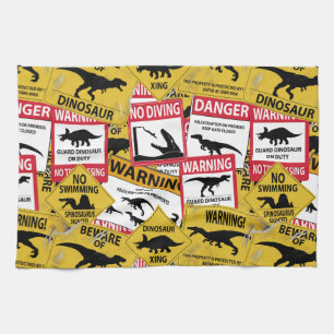 Dinosaur Attentie Signs Theedoek