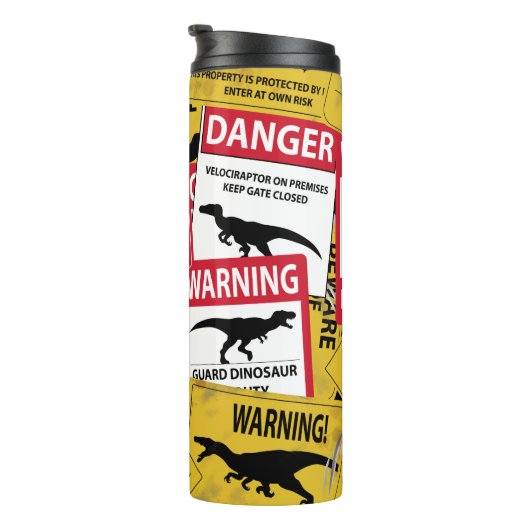 Dinosaur Attentie Signs Thermosbeker (Geroteerd rechts)