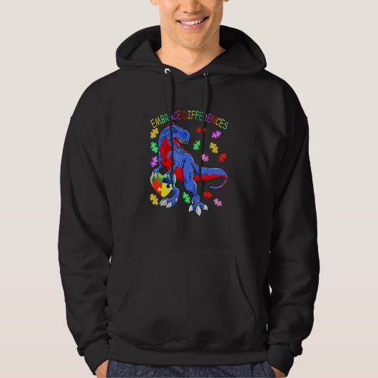 Dinosaur Autism Awareness Embrace Differences Puzz Hoodie (Voorkant)