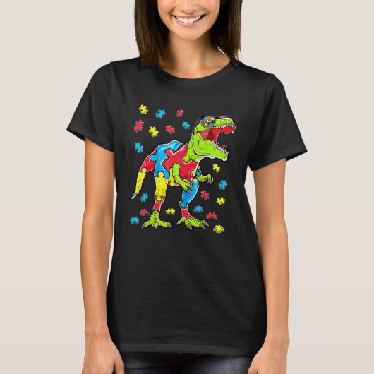 Dinosaur Autism Awareness Puzzle Piece Boys Kids T T-shirt (Voorkant)