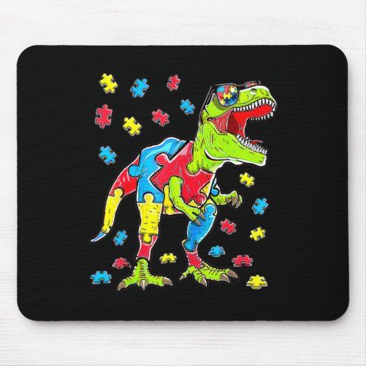 Dinosaur Autism Awareness Puzzle Piece Boys Kinder Muismat (Voorkant)