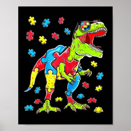 Dinosaur Autism Awareness Puzzle Piece Boys Kinder Poster (Voorkant)