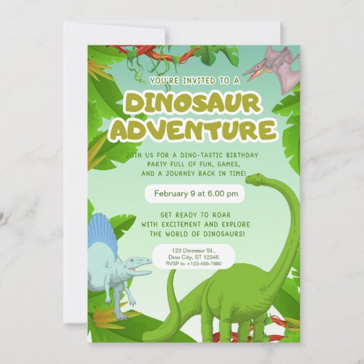 Dinosaur Avonturen Verjaardagsfeestje Kaart (Voorkant)