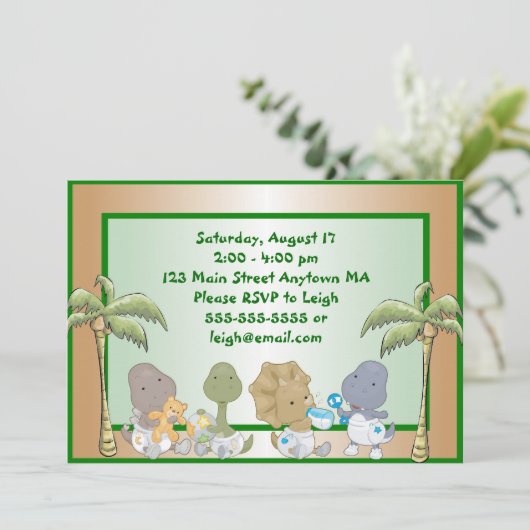 Dinosaur Babies Birthday Invitation Kaart (Staand voorkant)