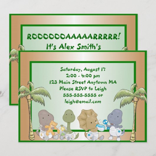 Dinosaur Babies Birthday Invitation Kaart (Voorkant / Achterkant)