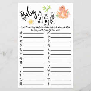 DINOSAUR BABY ABC BABY SHOWER GAME KAART