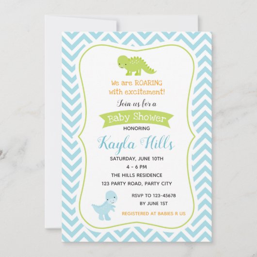 Dinosaur Baby Boy Shower Invitations (pastel) Kaart (Voorkant)