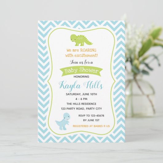 Dinosaur Baby Boy Shower Invitations (pastel) Kaart (Staand voorkant)
