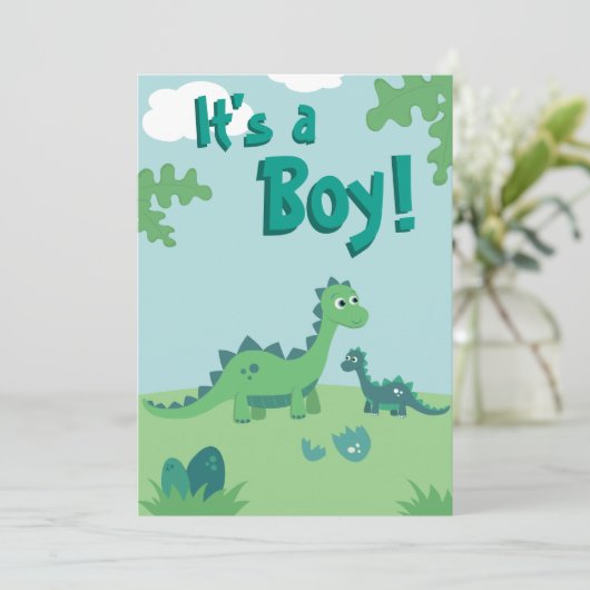 Dinosaur Baby Boy Showparty uitnodiging (Staand voorkant)