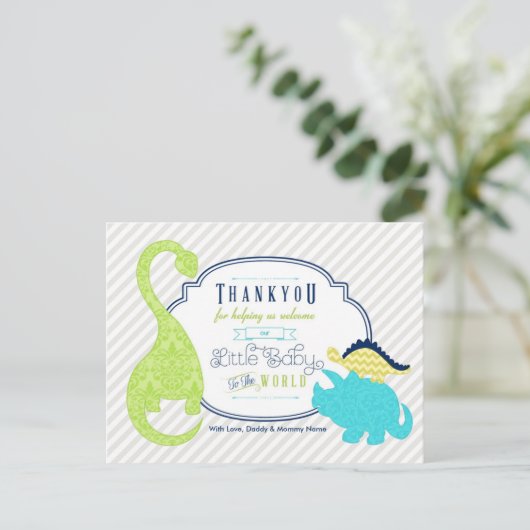 Dinosaur Baby Dank u Briefkaart (Staand voorkant)