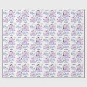 Dinosaur Baby Girl Pink Paarse Waterverf Cadeaupapier (Vlak)