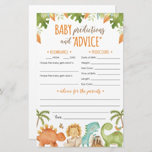 Dinosaur Baby Predications and Advice Card Briefpapier (Voorkant / Achterkant)