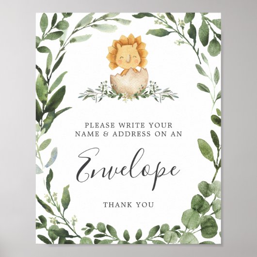 Dinosaur Baby shower Address Envelope Sign Poster (Voorkant)