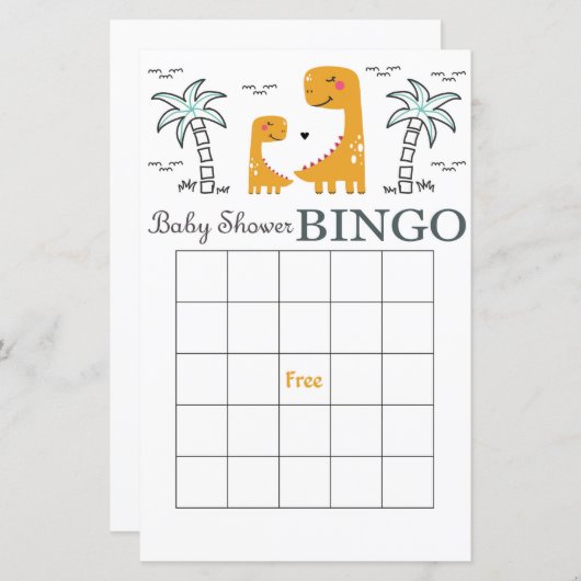 Dinosaur baby shower bingo card, Dino bingo (Voorkant / Achterkant)