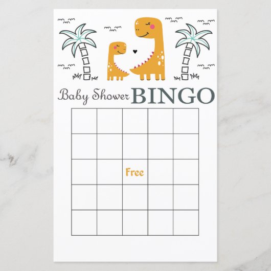 Dinosaur baby shower bingo card, Dino bingo (Voorkant)