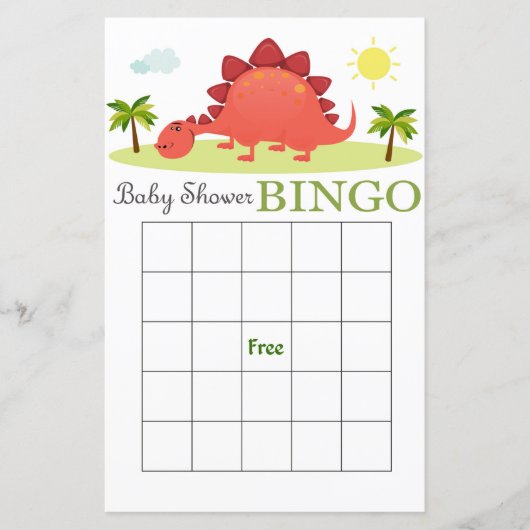 Dinosaur baby shower bingo card, Dino bingo card (Voorkant)