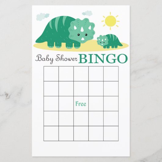 Dinosaur baby shower bingo card, Dinosaur bingo (Voorkant)