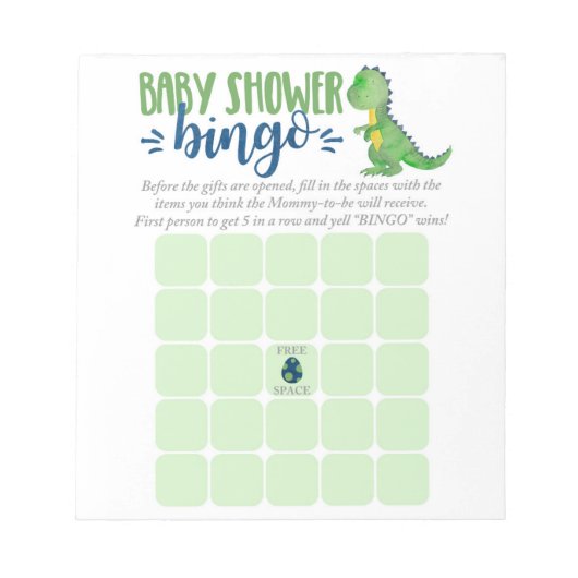 Dinosaur Baby shower Bingo Kaart Notitieblok (Voorkant)