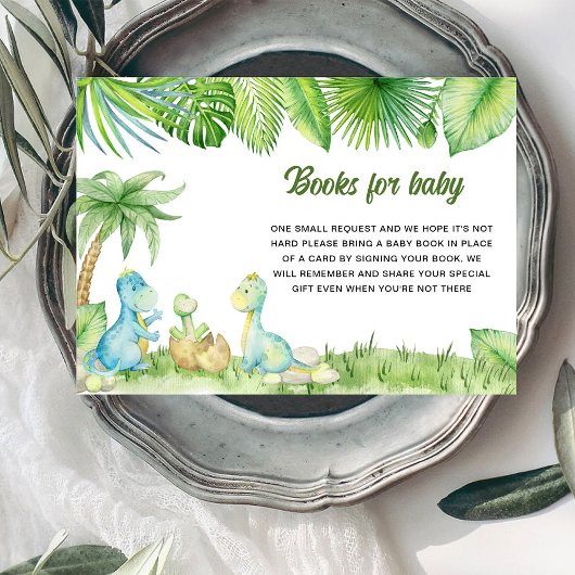 Dinosaur Baby shower Boeken voor baby Informatiekaartje