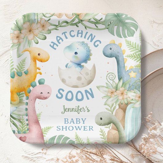 Dinosaur Baby Shower Boy Blue Dino Papieren Bordje