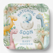 Dinosaur Baby Shower Boy Blue Dino Papieren Bordje (Voorkant)