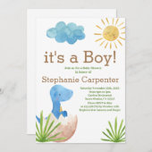 Dinosaur Baby shower Boy Invitation Kaart (Voorkant / Achterkant)