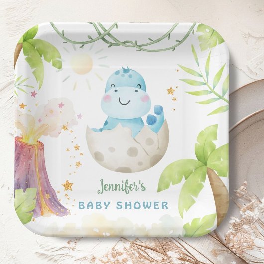 Dinosaur Baby Shower Cute Dino Boy  Papieren Bordje