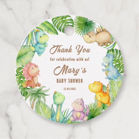 Dinosaur Baby shower Dank u Bedankjes Labels (Voorkant)