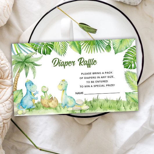 Dinosaur Baby shower Diaper Raffle Informatiekaartje