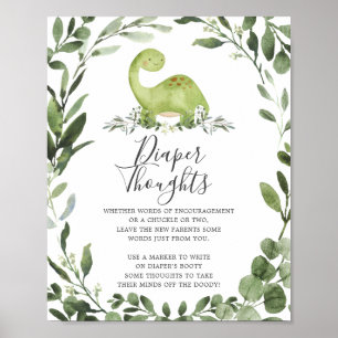 Dinosaur Baby shower Diaper Thoughts Sign Poster