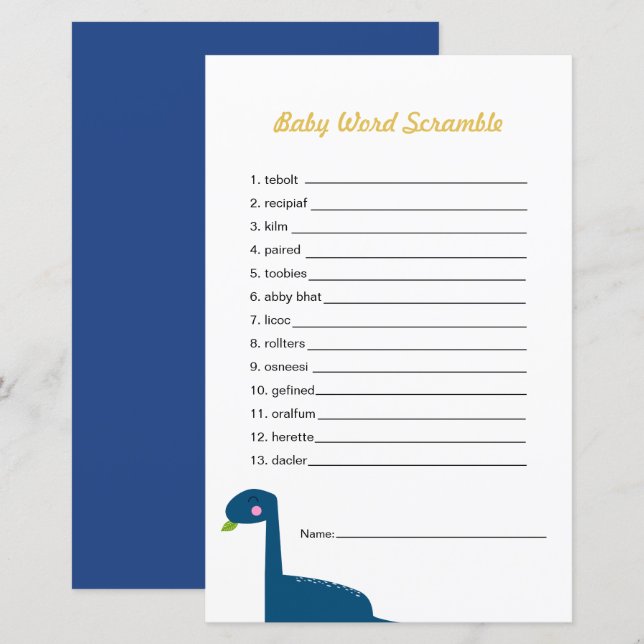 Dinosaur Baby shower Game Word Scramble (Voorkant / Achterkant)