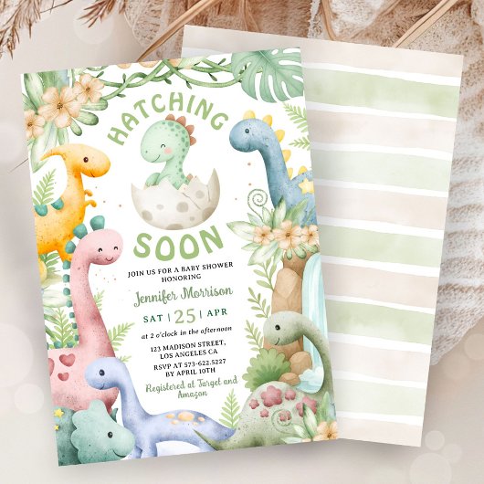 Dinosaur Baby Shower Green Dino Gender Neutral Kaart