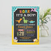 Dinosaur Baby shower Invitation - Boy Kaart (Staand voorkant)