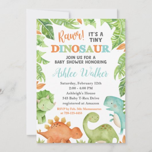 Dinosaur Baby shower Invitation Dino Baby Invite Kaart (Voorkant)