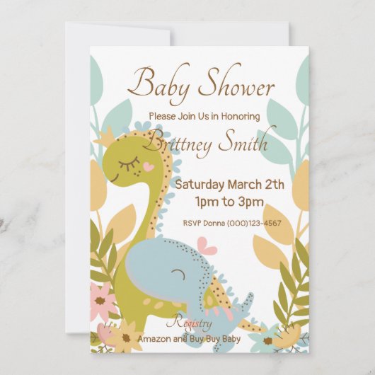 Dinosaur Baby shower Invitation, Gender Neutral Feestdagenkaart (Voorkant)