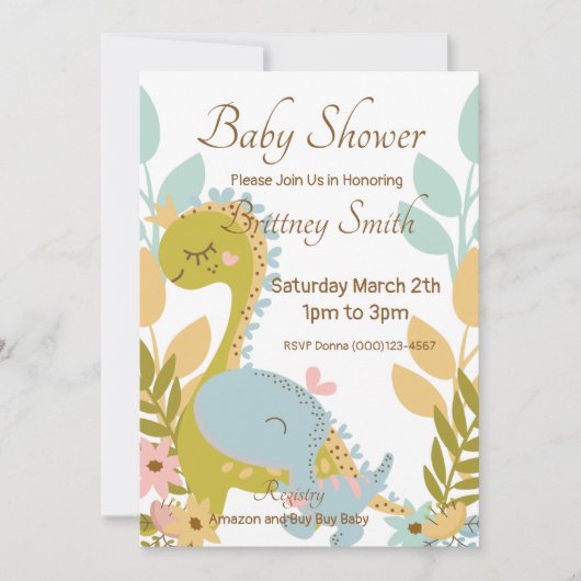 Dinosaur Baby shower Invitation, Gender Neutral Kaart (Voorkant)
